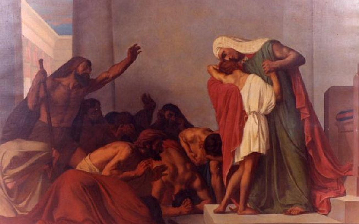 Joseph Recognized by His Brothers (1863 painting by Léon Pierre Urbain Bourgeois), wikimedia.