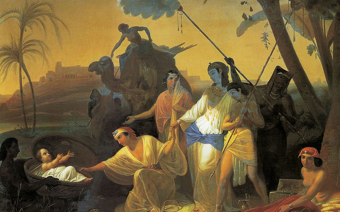 בת פרעה מוצאת את משה ומביאה אותו לארמון. קונסטנטין פלביצקי, אמצע המאה ה-19